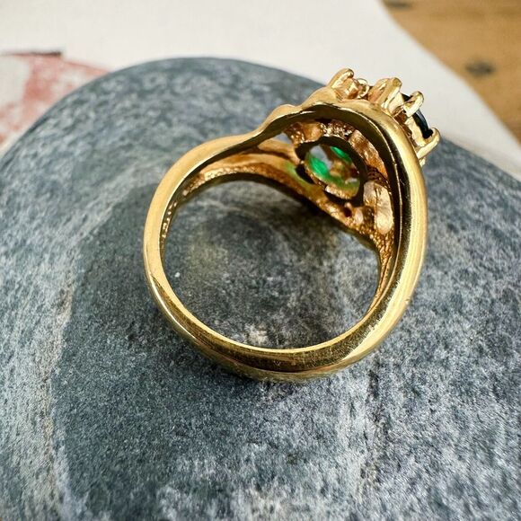 Vintage Lindenwold Green Cubic Zirconia 14K Gold Electroplate over Sterling 5.75 - Picture 3 of 9